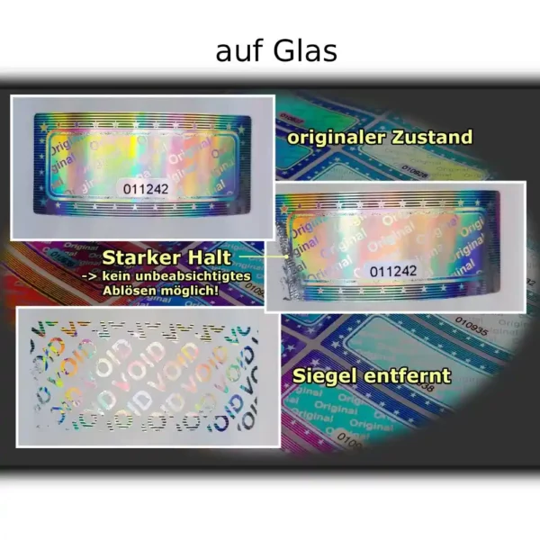 Garantieaufkleber hohe Klebekraft Glas
