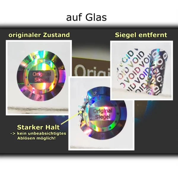 selbstklebende Siegeletiketten auf Glas