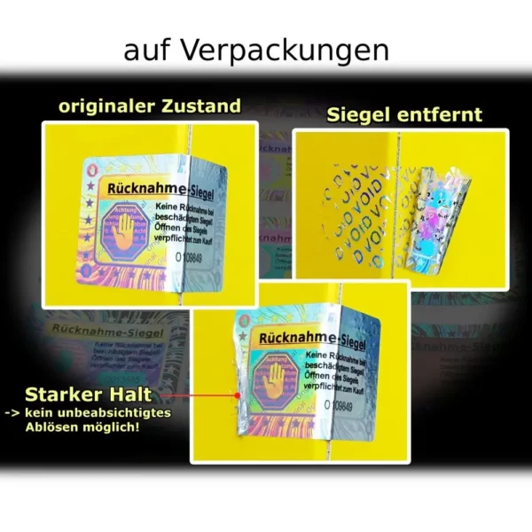 Rücknahmesiegel hohe Klebekraft Verpackung