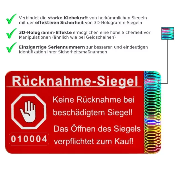 Rücknahmesiegel mit 3D-Effekt manipulationssicher