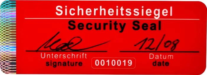 Sicherheitsetiketten beschreibbar Datum Unterschrift