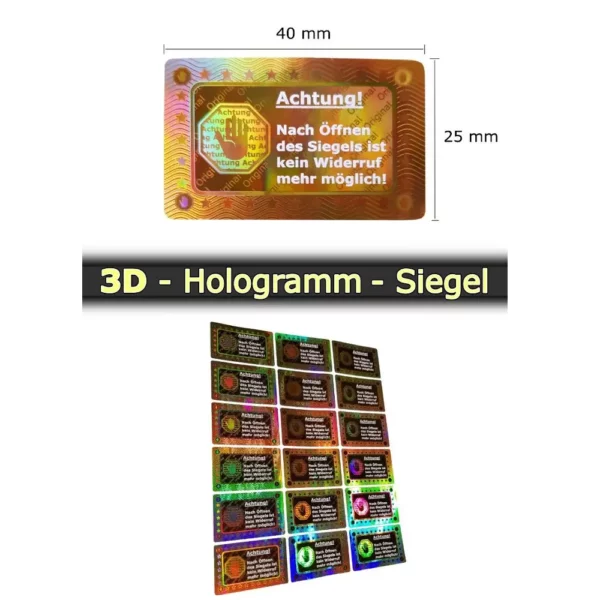 3D-Hologramm-Siegel Echtheitssiegel gold Maße